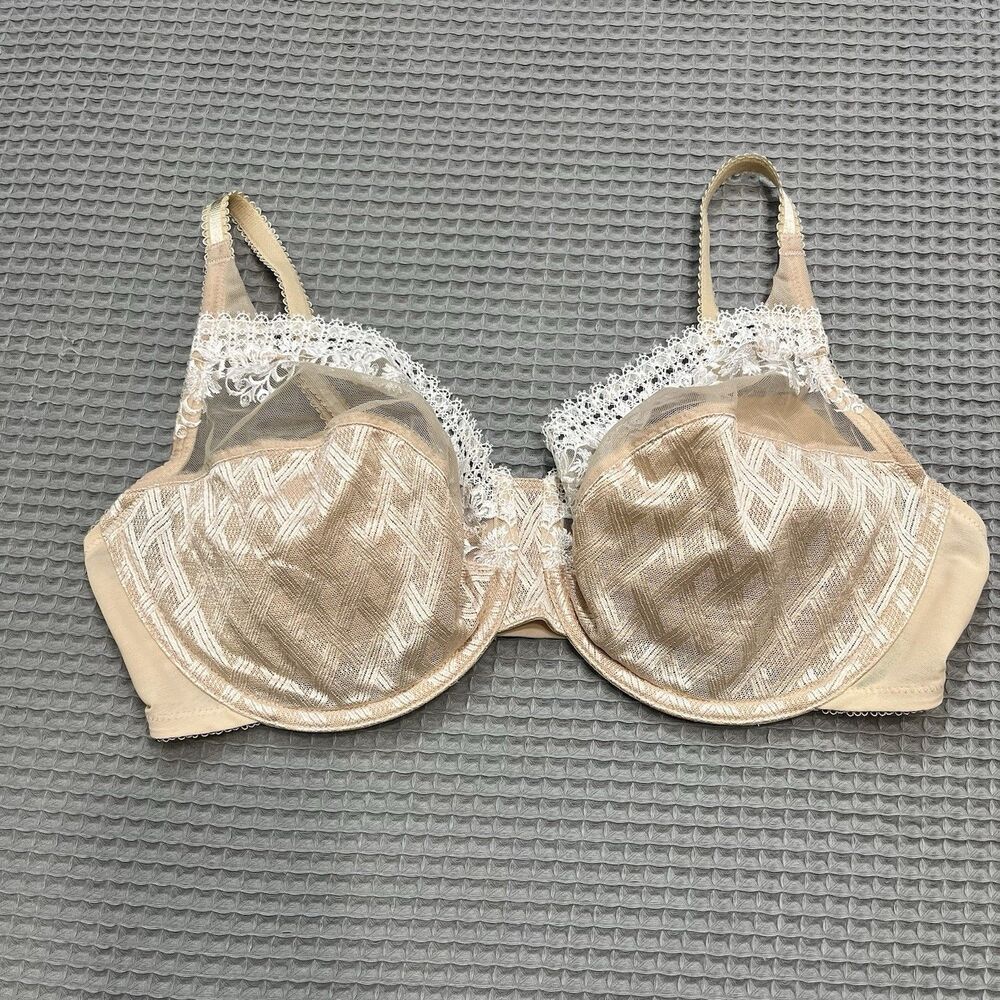 Wacoal Bra Womens 40DD 855125 Side Note Beige Underwire Satin Embroidery Classic